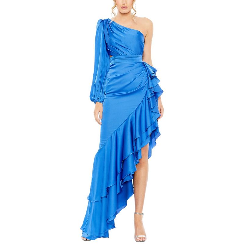 Mac Duggal Womens Asymmetrical Ruffled Column Dress